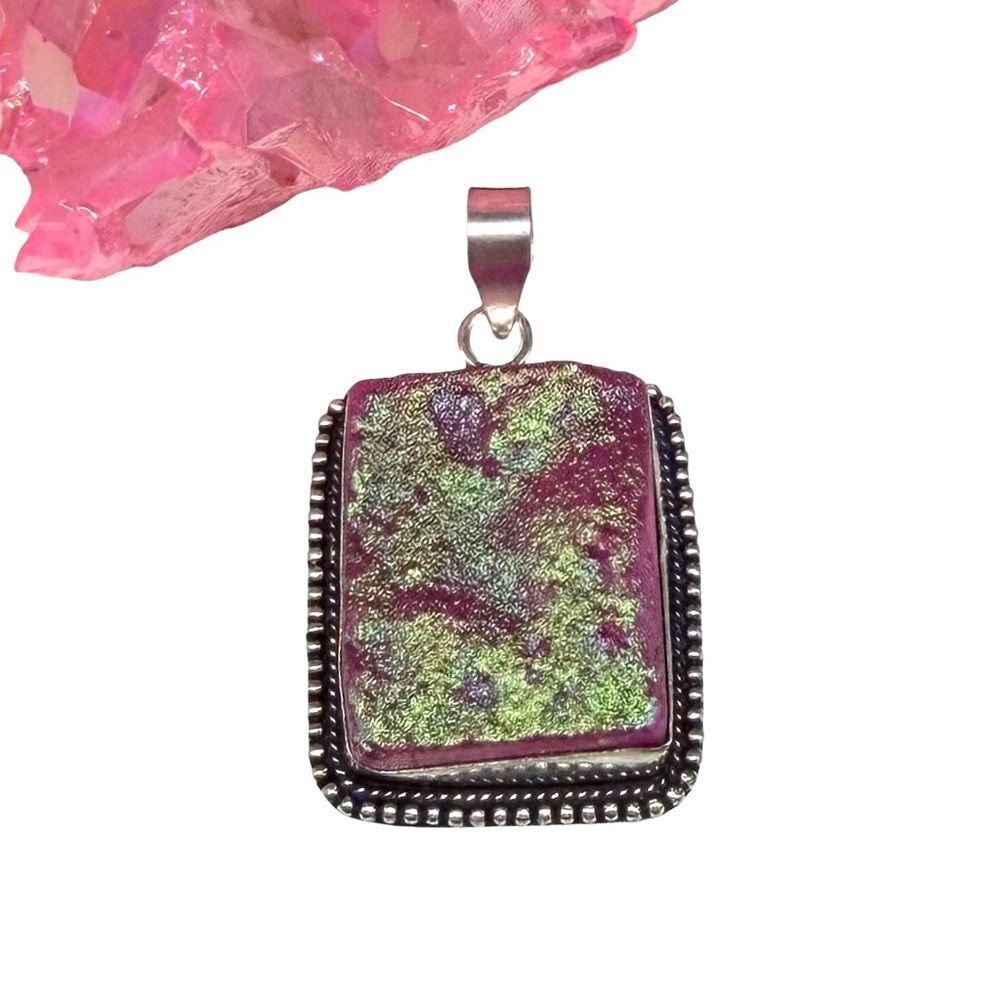 Titanium Druzy Necklace Pendant 925 Sterling Silver Overlay